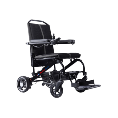 Labtron Lightweight Electric Wheelchair supports up to 125 kg with a 45 cm seat width and 43 cm depth. It features 7-inch front wheels and 8-inch rear wheels. Powered by dual 180W brushless motors, a brushless controller, and a 24V 11Ah lithium battery. No recline function. Perfect for mobility assistance.