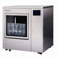 Labtron Automatic Glassware Washer, with a 120 L capacity, features 36 nozzles, a 600×629×465 mm chamber, and temperatures up to 99°C for washing and 120°C for drying. It includes a PLC touch screen, 12 preset programs, and a custom option, all in corrosion-resistant stainless steel.