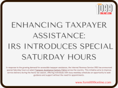 Enhancing Taxpayer Assistance: IRS Introduces Special Saturday Hours

The introduction of special Saturday hours at select TACs underscores the IRS’s commitment to enhancing taxpayer service and accessibility during the tax season. By collaborating with platforms like Form1099online, the IRS aims to streamline tax-related processes and ensure a seamless experience for taxpayers nationwide. Leveraging online resources and preparing adequately for TAC visits can help taxpayers make the most of these extended service hours and navigate the tax season with ease.

#Form1099 #TaxYear2024 #ElectronicFiling #TaxCompliance #TaxPreparation #BusinessTaxes #TaxFilingOptions #Form1099online