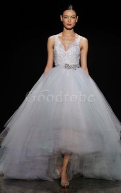 Robe de mariée avec gradins manche nulle textile en tulle avec perle avec cristal