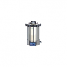 Ezilab Portable Steam Steriliser is an electric unit with an 18L capacity, 0.14-0.16 MPa pressure range, and an adjustable temperature of 105-126°C. It features a maximum safety pressure of 0.165 MPa, a 0-60 minute timer, a stainless steel structure, and a quick handwheel door.