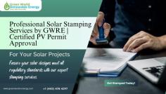 Green World Renewable Energy offers professional and certified solar stamping services, ensuring your PV permit designs meet all regulatory standards. Our expert engineers provide accurate and timely stamping for residential, commercial, and utility-scale projects. Boost your project's approval success with our reliable solar stamping services, optimized for efficiency and compliance. Contact GWRE today for hassle-free permit processing.
Website: https://www.greenworld-energy.com/about
Email: arjun@greenworld-energy.com
Contact Us: +1 (443) 478-4297
