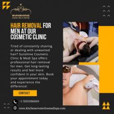 Tired of constantly shaving or dealing with unwanted hair? Sunshine Cosmetic Clinic & Medi Spa offers professional hair removal for men. Get long-lasting results and feel more confident in your skin. Book your appointment today and experience the difference!
