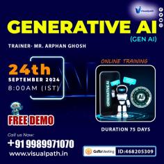 Join Now: https://meet.goto.com/468205309
Attend Online #FreeDemo on #GenerativeAI (GenAI) by Mr.Arphan Ghosh.
Demo on: 24th SEPTEMBER, 2024 @ 8 AM (IST)
Contact us: +91 9989971070.
Visit our Blog: https://visualpathblogs.com/
WhatsApp: https://www.whatsapp.com/catalog/919989971070
Visit: https://visualpath.in/generative-ai-course-online-training.html


