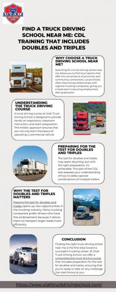 If you're searching for a truck driving school near me, Utah Truck Driving School offers a complete truck driving course that includes preparation for the test for doubles and triples. Start your journey toward a successful trucking career with the right training and skills today. Visit here to know more:https://utahtruckdrivingschoolblog.wordpress.com/2024/09/18/find-a-truck-driving-school-near-me-cdl-training-that-includes-doubles-and-triples/