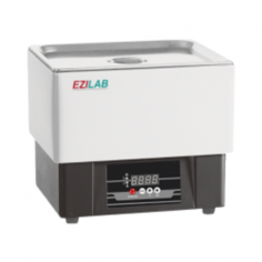 Ezilab Digital Water Bath has an 11L capacity and a temperature range of ambient +5°C to 98°C. It features an SSR controller for precise temperature regulation and a programmable timer up to 99 hours and 59 minutes, ensuring high performance in lab applications.