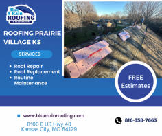 Looking for top-notch roofing services in Prairie Village, KS? Blue Rain Roofing provides expert roof repairs, replacements, and installations to keep your home protected. Our experienced team delivers high-quality craftsmanship and reliable service. Contact Blue Rain Roofing today for a free inspection and ensure your roof is built to last!