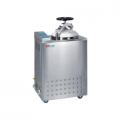 Ezilab Vertical Pressure Steam Steriliser uses saturated steam with a 35L chamber, 0.22 MPa working pressure, and a working temperature range of 0-134°C. It features durable stainless steel, an LCD display, safety systems, and automatic protection for reliable sterilisation.