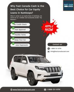 Kamloops residents trust Fast Canada Cash for car equity loans because of our fast approval process, flexible terms, and no credit check policy. Whether you need quick funds for unexpected expenses or to consolidate debt, we make borrowing simple. With a focus on providing a hassle-free experience, Fast Canada Cash allows you to leverage your car's value without giving up your vehicle. Get the money you need with peace of mind, right here in Kamloops! Call 1-888-511-6791 for more information.
