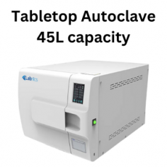 Labnics tabletop autoclave is a 45 L unit, ensuring precise peration. It offers a working temperature of 134°C with a working pressure of 0.22 MPa and a maximum temperature of 139°C with a working pressure of 0.25 MPa. It has overtemperature, overpressure, and low water level protection.