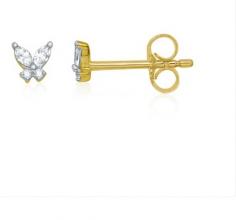 The Butterfly Diamond Stud Earrings, featuring eight dazzling diamond pieces set in 9KT Gold, weighing approximately 0.55 grams with a total diamond carat weight of 0.144. These earrings exude timeless elegance and sophistication, illuminating any ensemble with their radiant sparkle and understated luxury. Perfect for adding glamour to any occasion.