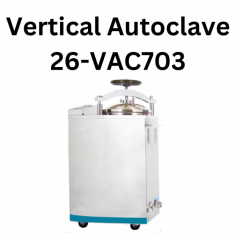 Labexpo Vertical Autoclave: 100L capacity, microprocessor, LCD, and touchscreen for control. Stainless steel chamber with a quick-open door. Automates preheating, water filling, sterilization at 134 °C, and drying. Includes 2 baskets and safeguards against over-temperature, over-pressure, and water shortage.