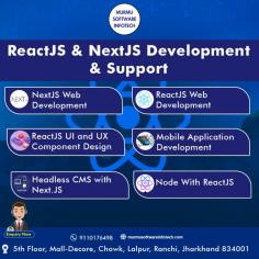 At Murmu Software Infotech, we specialize in building modern, fast, and scalable web applications using the latest JavaScript frameworks: ReactJS and Next.js. Our team of expert developers delivers robust front-end solutions for businesses of all sizes, helping them create dynamic user interfaces and achieve high-performance web applications. We also offer ongoing support to ensure that your applications stay up-to-date and fully functional in an ever-evolving digital landscape.