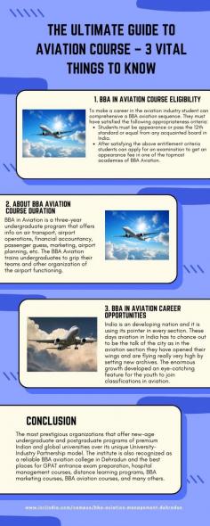 BBA Aviation offers a strong managerial circumstantial, chiefly in the ground of aviation and the airline business. Through this course, the schoolchildren can acquire airport planning, passenger forecasting, airport security, fire security, etc. 