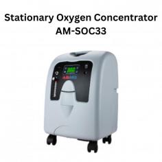 Abimed stationary oxygen concentrator with a maximum flow of 10 Lpm, operates on electrical requirements of 115V/60Hz, 220V/50Hz, 230V/50Hz, and 100V/50Hz, 60Hz, consuming 580W on average. It features overheat and overload protection, running time calculation, and produces 90%-96% pure oxygen continuously.