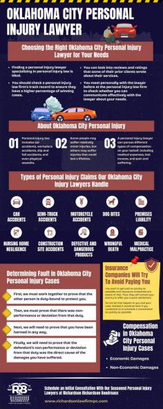 When you are looking for personal injury lawyers to represent you in Oklahoma City, there are several essential factors you need to consider. You should check a personal injury law firm's track record to ensure they have a higher percentage of winning cases. If you keep these crucial points in mind, you should be able to find the right Oklahoma City injury lawyer to represent you. Count on Richardson Richardson Boudreaux, PLLC, to handle your personal injury case and file a personal injury claim. We have a long track record representing personal injury victims at Richardson Richardson Boudreaux, PLLC. We always prioritize our client's rights to be compensated for the damages incurred. Give us a call today to schedule an appointment.