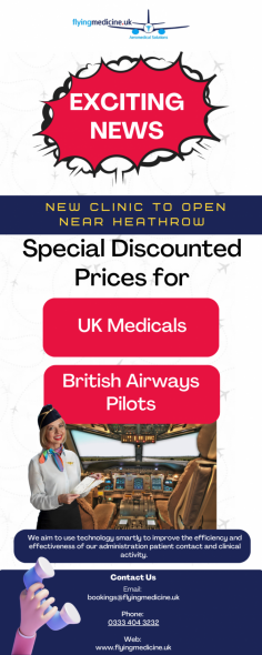 
Infographic:- New clinic to open near Heathrow

FlyingMedicine is a well-established company focused on developing and promoting safe, evidence-based Aviation and Occupational Medicine.

FlyingMedicine offers a range of medicals and training services to both individuals and businesses. Our ethos is to provide a high quality and affordable service to all clients whether individuals, small or large businesses.


Know more: https://www.flyingmedicine.uk/