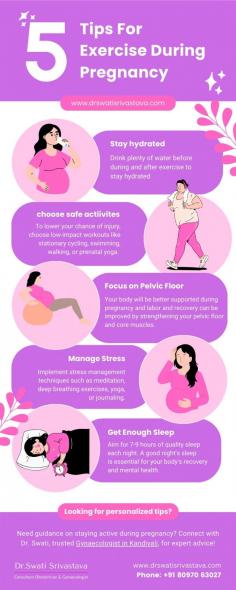 Stay active and safe throughout your pregnancy with these expert tips from Dr. Swati Srivastava, a gynecologist in Kandivali. Learn how to stay hydrated, choose low-impact exercises, and strengthen your pelvic floor for better support. Managing stress and getting enough sleep are also important for your overall well-being. Consult Dr. Swati for tailored exercise guidance during pregnancy.