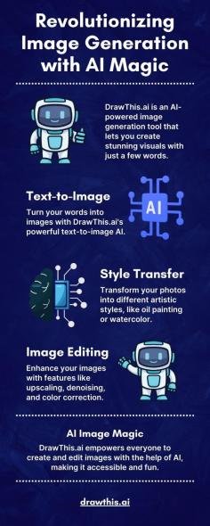 This infographic showcases how this AI tool transforms text into beautiful images and even enhances your photos with various artistic styles. From upscaling to denoising, DrawThis.ai offers tools that make professional-grade image creation a breeze. Dive in to see how AI can elevate your creative projects!  Get more info at https://drawthis.ai/
