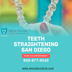 Achieve a straighter smile with our teeth straightening services in San Diego at Mesa Dental. We offer personalized solutions, including clear aligners and traditional braces, to fit your needs. Schedule a consultation today to discover how we can enhance your smile and boost your confidence!