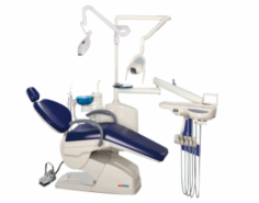 Abimed Dental Chair offers superior comfort with 3 adjustable positions, a high-resolution LCD screen, and one-button movement control. Key features include electric valve control, touchpad manual control, automated water supply, dual operation lights, air brake instrument tray, 3-way syringe, and rotatable glass spittoon.