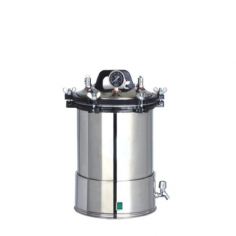 Labexpo Portable Autoclave is an N-class sterilizer with a 24L capacity and a 126°C sterilizing temperature. It operates with a working pressure of 0.14 to 0.16 MPa and inactivates viruses like HIV and HBV. Features include overheating prevention, auto shutoff, stainless steel construction, and a low water level indicator.