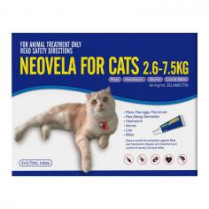 Neovela is a convenient, monthly spot-on treatment for cats and kittens. Neovela presents an affordable alternative for Revolution for cats, boasting the potent active ingredient Selamectin for cats found in both products. It is indicated for the prevention and control of fleas, mites, intestinal worms like hookworms and roundworms, and heartworms. It also protects cats from ear mites, biting lice, and flea allergy dermatitis. Moreover, it is a waterproof treatment, so there are no chances of the solution being washed off if your cat comes in contact with water.