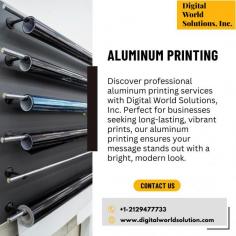 Discover professional aluminum printing services with Digital World Solutions, Inc. Perfect for businesses seeking long-lasting, vibrant prints, our aluminum printing ensures your message stands out with a bright, modern look. From signs to displays, trust us to deliver quality and durability. Contact us for a custom quote.

