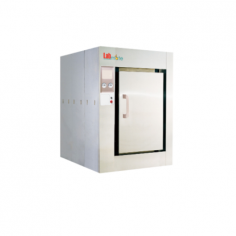 Labmate Horizontal Autoclave features a spacious 146 L chamber with a front-loading design for larger loads. Equipped with a PLC for precise temperature control, a color touch screen for easy adjustments, and six status lamps. Includes a vacuum noise reduction system and emergency shut-off buttons.
