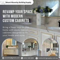 At Mount Waverley Building Supply, we specialize in modern, custom cabinets tailored to your space and style. Say goodbye to clutter and hello to a sleek, organized home! 

Get in touch today for a personalized design:
Visit us:  https://mwbuildingsupply.com.au/cabinet