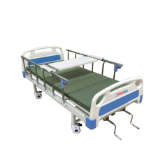 Medical Deals Two Crank Manual Hospital Bed allows independent adjustment backrest up  75° ± 5° leg rest up  45° ± 5°. limit-protected cranks 125 mm  castors  smooth movement. Metallic electroplated cranks ensure durability.