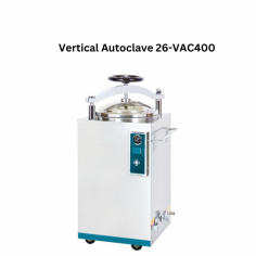 Labexpo Vertical Autoclave is a top-loading sterilizer with a 35L capacity, achieving a sterilization temperature of 134 °C. It has a stainless steel body, a hand-wheel structure for quick door opening, a digital display, a touch keypad, and a self-inflating seal to prevent leaks in various lab settings.