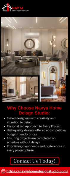 Navya Home Design Studio, the best interior designer in Faridabad, offers personalized home interior solutions to elevate your living space. Specializing in modern and functional designs, we transform homes into elegant and comfortable environments. With a keen eye for detail and creativity, our expert team ensures your vision comes to life. Trust Navya for the finest interior design services in Faridabad, tailored to suit your style and needs.