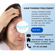 Reverse hair thinning with expert treatments in Dubai. Halcyon Aesthetics specializes in effective hair loss treatments for restored volume and confidence.