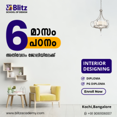 Blitz School of Interior Desiging is the Kerala's top design institute which empasizes the fusion of art and science to elevate the interior of spaces, creating environements that are both aesthetically  pleasing and functional. Blitz Academy is counted as the top interior design college and institute in Kerala