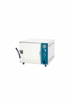 Labexpo Tabletop Autoclave is a 24L sterilizer with a fast 4-6 minute cycle, an adjustable temperature range of 105-134°C, and a sterilization pressure of 0.22 MPa. It includes features like automatic overheating prevention, a secure door lock, and cold air discharge for safe lab use.