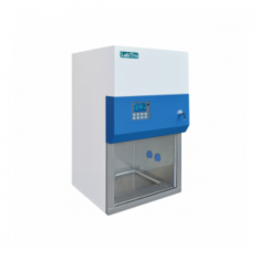 Labtro Class II Biological Safety Cabinet features a motorized front window and HEPA filters with 99.999% efficiency. Features a UV lamp and a large LCD display with adjustable fan speed and an inflow velocity of 0.53±0.025 m/s. It recirculates 70% air and exhausts 30%.