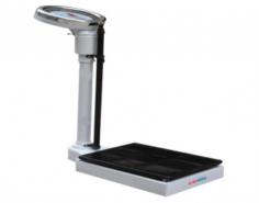 Abimed adult weighing scale measures 1 to 300 kg with precision, features ultrasonic height measurement from 600 mm to 2000 mm, and can perform 480 measurements per hour. It has a backlit LCD, step-on activation, an anti-slip surface, and auto-calibration, making it ideal for home and clinical use.