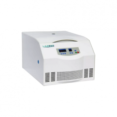 Labzee Bench Top High-Capacity Centrifuge is a microprocessor-controlled device with a brushless motor, offering 10 acceleration speeds and a capacity of 4 × 800 ml. It operates at a max speed of 6000 RPM with 4730 × g RCF, features a low noise level under 58 dB, and has alarms for overspeeding.