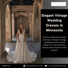 Discover timeless elegance with Ivory Bridal Co’s elegant collection of vintage wedding dresses in Minnesota. Our selection of gowns blends classic sophistication with a touch of modern charm, perfect for brides who seek a unique, nostalgic look on their special day. From intricate lace details to graceful silhouettes, each dress is designed to make you feel unforgettable. Visit us and find the vintage wedding gown that reflects your style and love story.