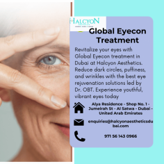 Transform your appearance with the Global Eyecon treatment at Halcyon Aesthetics in Dubai. Effectively diminish dark circles, puffiness, and wrinkles with top-notch eye rejuvenation solutions under the expert care of Dr. OBT. Discover a more youthful and vibrant look today!