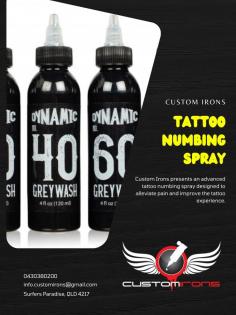 Custom Irons presents an advanced tattoo numbing spray designed to alleviate pain and improve the tattoo experience. Our spray provides fast-acting relief, allowing clients to remain comfortable throughout the procedure. Enhance your tattooing sessions with our effective numbing spray, which is ideal for both detailed work and extensive coverage.