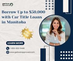 Need quick cash? With Get Loan Approved, you can borrow up to $50,000 using your vehicle's title as collateral! Our Car Title Loans Manitoba offer fast and easy approval, even for those with less-than-perfect credit. Experience a hassle-free application process and receive funds in no time. Whether it’s for unexpected expenses or consolidating debt, we’ve got you covered. Don’t wait—unlock your financial potential today with Get Loan Approved! Call 1-855-653-5448.