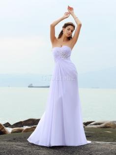 Robe de mariée longue collant de traîne mi-longue au bord de la mer en chiffon