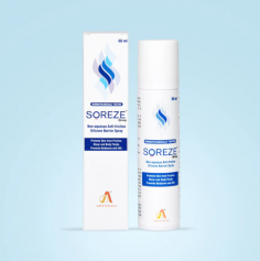 Soreze Spray is an alcohol-free spray made to prevent bedsores and adult diaper rashes. It contains silicones and lemongrass oil and uses a special spray technology to form a protective barrier on the skin. This barrier protects the skin from rubbing and body fluids. The water-resistant film dries fast, starts working in less than a minute, and is safe for all skin types and ages.