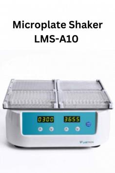 Labtron Microplate Shaker LMS-A10 is perfect for mixing solutions with PCR plates (96 wells), denaturing nucleic acids and proteins, and enzyme analysis. It features a 200-1500 rpm speed, timer (0-99h 59min), digital LED display, and quiet brushless DC motor.