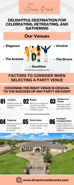 When choosing a location for your Party Venues DWF, consider a few important factors to ensure its success. Firstly, ensure that the location is easily accessible to your guests, with nearby parking or public transportation. Additionally, make sure that the venue can comfortably accommodate all of your guests and aligns with the style of your party. Take into account the amenities offered by the venue, such as sound and lighting equipment, restrooms, and kitchen facilities if needed. Consider the overall cost and any additional fees, and inquire about the venue's flexibility with booking. Taking these factors into consideration will contribute to a smooth event and an enjoyable time for all.