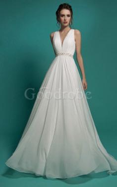 Robe de mariée facile femme branché avec chiffon avec perle en plage