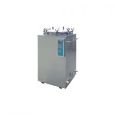 Labexpo Vertical Autoclave is a 100L top-loading sterilizer made of SUS304 stainless steel with two baskets. It operates at 134°C with 0.22 MPa pressure and features automatic shutdown with a beep after sterilization completion, plus protection against over-temperature and pressure.