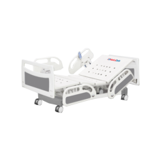 Medical Deals Five-Function Electric Hospital Bed provides optimal patient care with a backrest that adjusts up to 75° a footrest up to 35° and a load capacity of 250 kg. Height is adjustable from 450 to 700 mm with a 12° Trendelenburg tilt and electric CPR functionality all operated remotely.